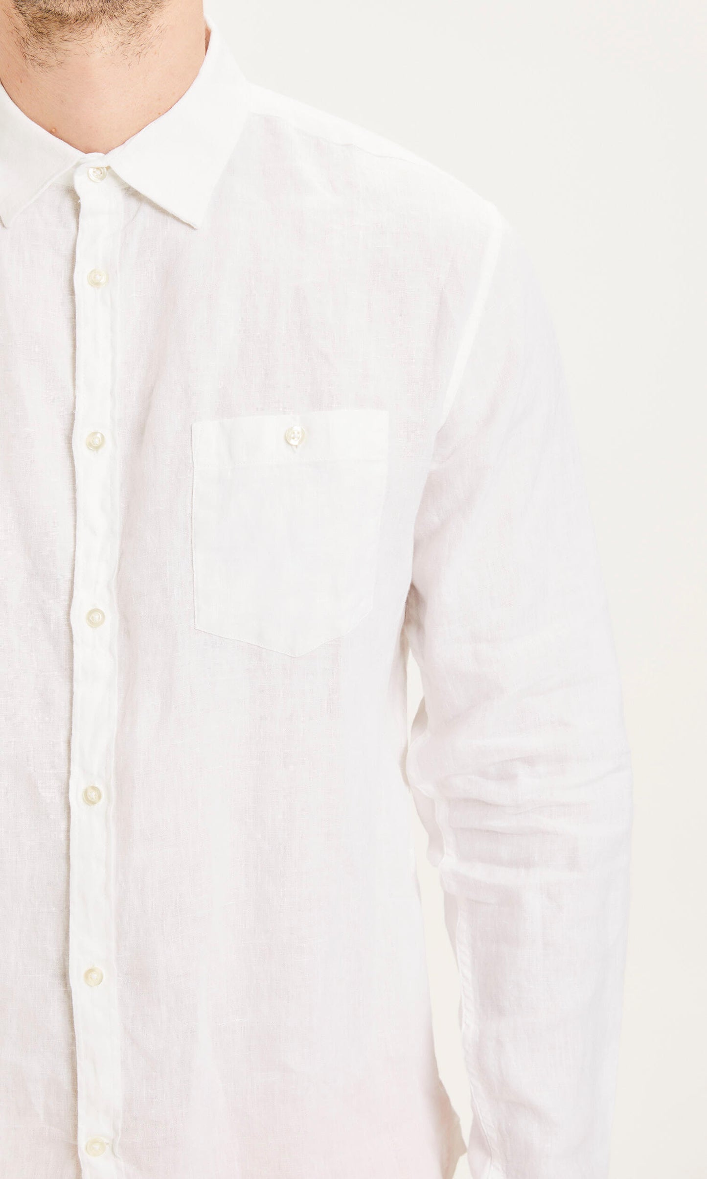 Knowledge Cotton Apparel - Shirt Larch LS Linen Custom Fit White